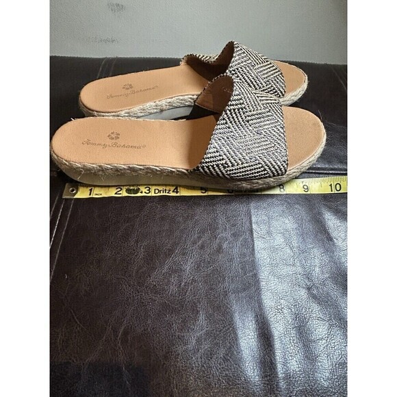 Tommy Bahama Womens Trevor Espadrille Sandals 8M Leather Woven Straw Flat Slides - Picture 8 of 8